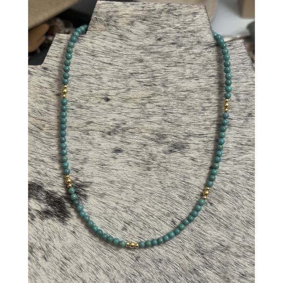 Native American Gold Over Sterling Navajo Pearl Turquoise Round Necklace 16”-18” - Picture 2 of 12